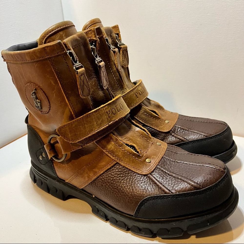 New Polo Ralph Lauren Men’s Metal Logo Leather Boots